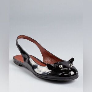 Marc by Marc Jacobs Black Patent Cat Face Women's Slingback Flats 38
